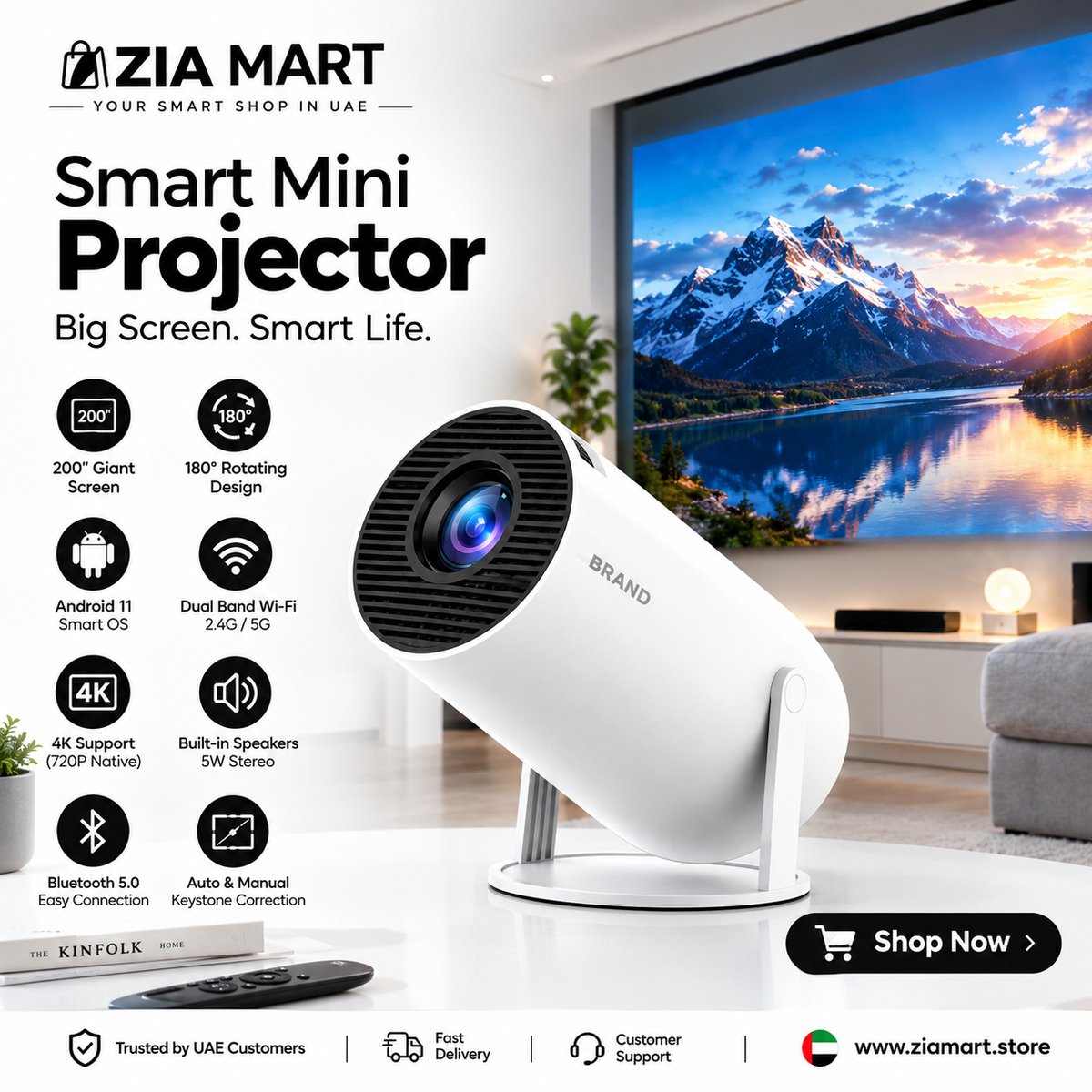 Mini Round Projector 4K Ultra HD